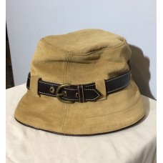 COACH Soho Tan Suede Leather Bucket Hat with Brown Leather Trim Size P/S Logo  eb-24192752